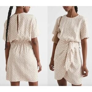 & Other Stories | Tan and White Knot Detail Faux Wrap Mini Dress | Sz 4